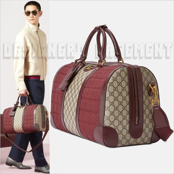 GUCCI Original GG MARMONT Burgundy leather quilted Mini-GG-Canvas Sml Duffle Bag - Picture 1 of 4